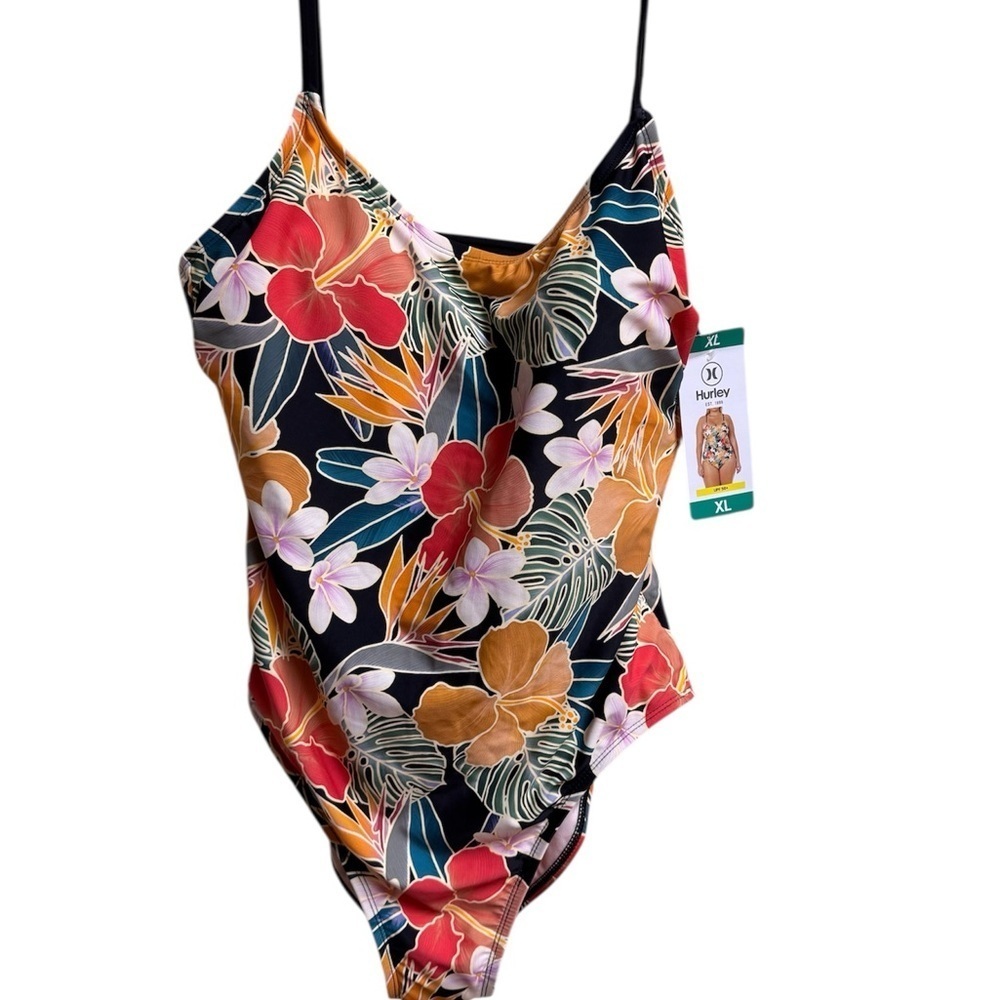 Hurley One Piece Swimsuit XL NWT Tropical Floral Strappy Back UPF 50+